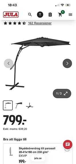 Parasoll 300 cm svart med fot som är separat