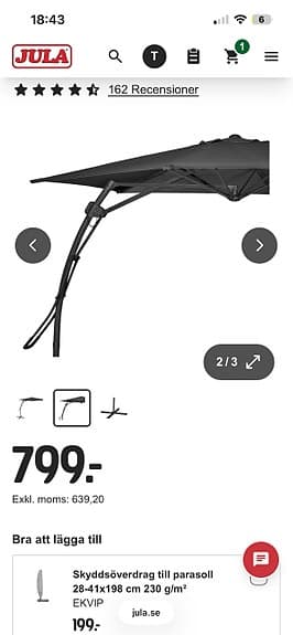 Parasoll 300 cm svart med fot som är separat