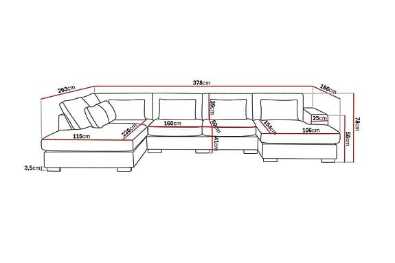 Grande 5-sits U-Soffa med Divan Vänster- Sammet
