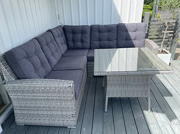 DYNOR till loungesoffa och bord med glasskiva