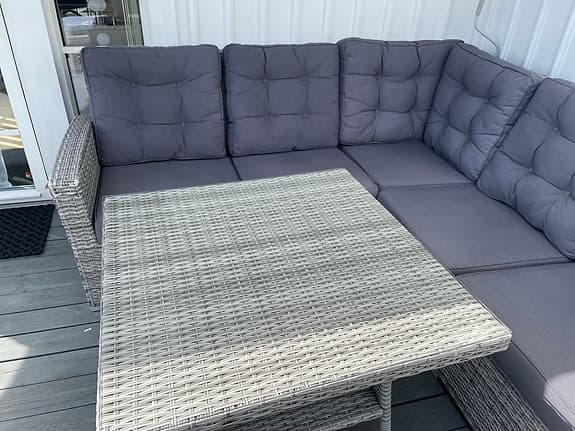 DYNOR till loungesoffa och bord med glasskiva