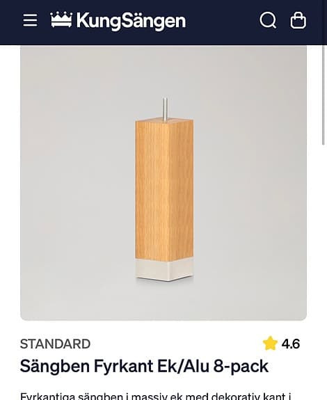 KungSängen sängben i massiv ek  med aluminiumfot