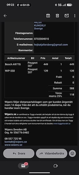 Peugeot 207 torkarblad fram och bak Bosch A977S / Wipers WIP-550