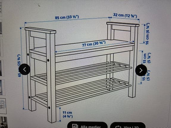 IKEA HEMNES bänk med skoförvaring vit 85x32 cm