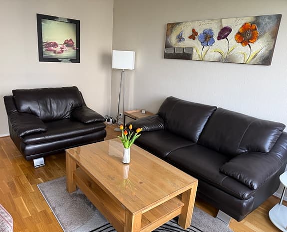 2-sits soffa och fåtölj i 100% äkta läder – Som nya!
