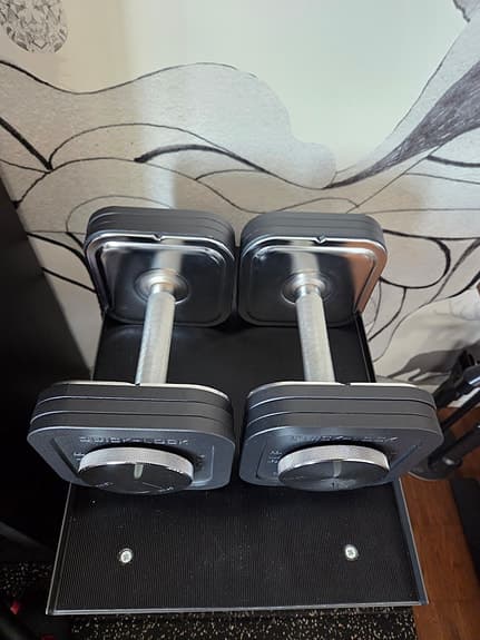 Ironmaster justerbara hantlar inklusive stativ (2x34kg)