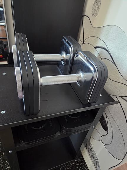 Ironmaster justerbara hantlar inklusive stativ (2x34kg)