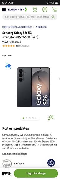 Samsung Galaxy S26 5G 12/256GB Svart - Ny & Oöppnad
