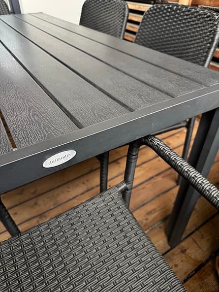 Jutlandia matgrupp för uteplats – bord 150x90 cm + 6 stolar