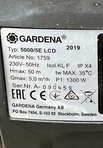 Gardena 5000/5E LCD trädgårdspump 1300W