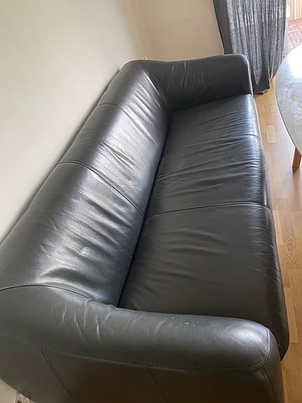 Läder soffa+läder/träd fåtölj /ILVA