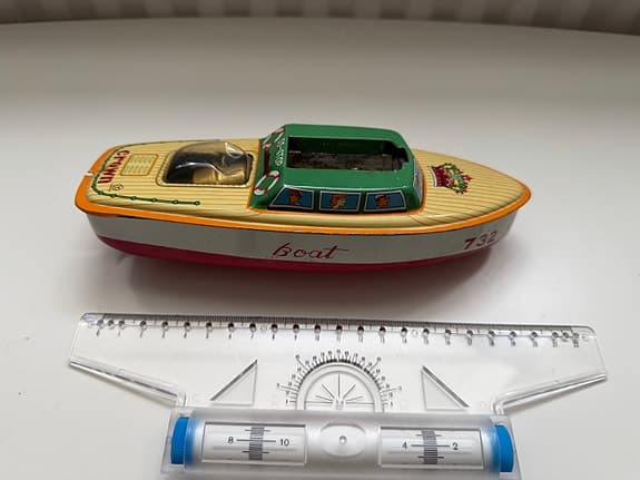 Vintage Crown Japan Plåtbåt – Batteridriven Motor / Tin Toy Boat