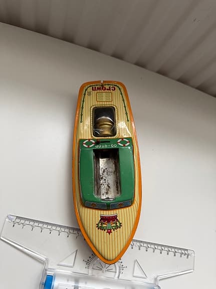 Vintage Crown Japan Plåtbåt – Batteridriven Motor / Tin Toy Boat