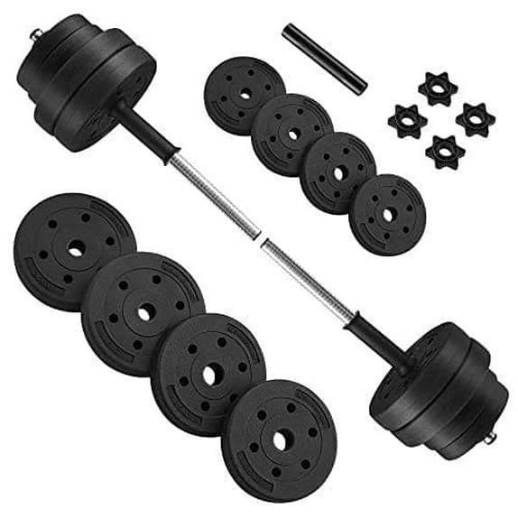 Songmics 2-i-1 hantelset, 2 x 15 kg plastb viktskivor, fitnessträning