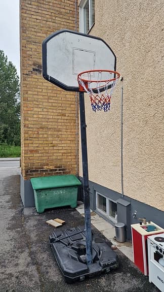 Basketkorg på ställning utomhus
