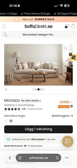 Monaco 4 sits soffa och Fotpall Beige