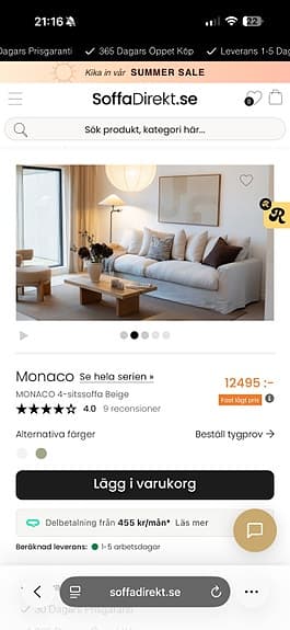 Monaco 4 sits soffa och Fotpall Beige