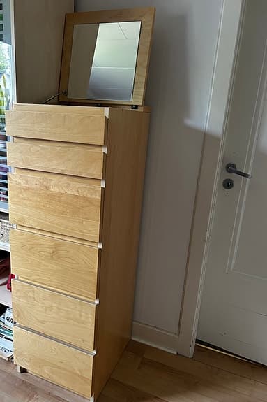 IKEA MALM byråer i björkfanér – 6 lådor med spegel + 4 lådor