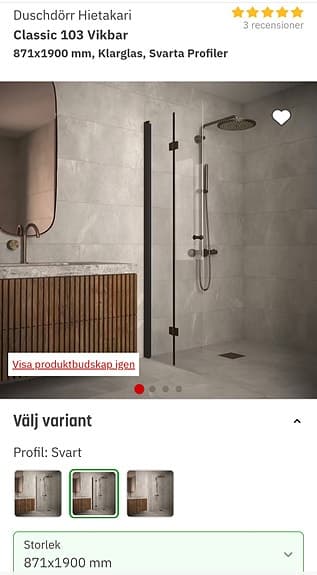 Vikbar duschvägg klarglas 871x1900 mm