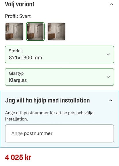Vikbar duschvägg klarglas 871x1900 mm