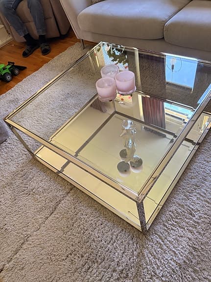 Lyxigt kvadratiskt soffbord i glas och spegelglas – Toppskick