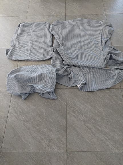 Blå/vitrandig överdrag - Strandmon fåtölj & fotpall
