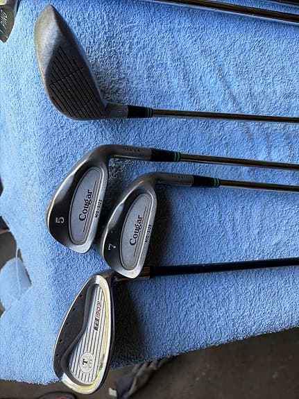 Cougar golfklubbor järnset 5, 7 SW, metalwood 5