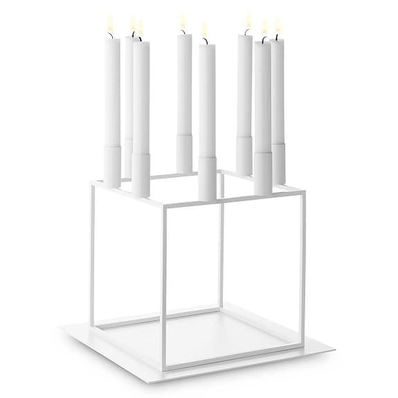 Kubus 8 vit ljusstake, för 8 ljus, med basplatta