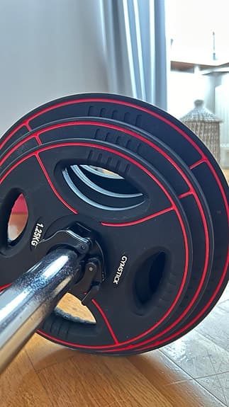 Reebok stepbräda med skivstång och vikter svart/röd