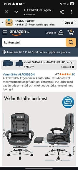 kontorsstol/gameing stol  med massage -helt nytt