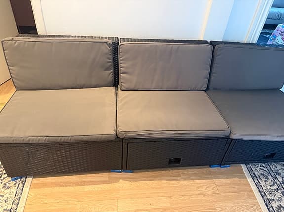 3-sits utesoffa i konstrotting med förvaring – grå dynor