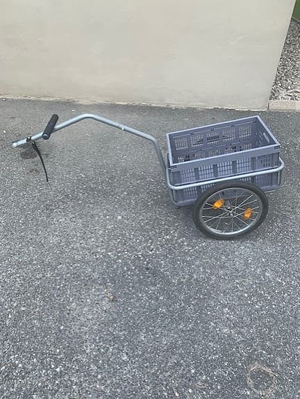Cykelvagn lastvagn med plastlåda grå