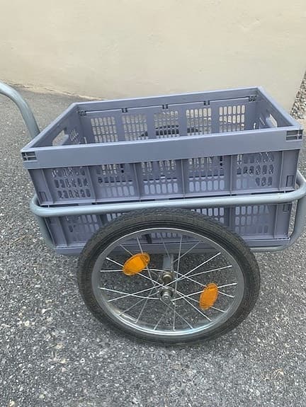 Cykelvagn lastvagn med plastlåda grå