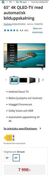 Toshiba 65 tums 4K QLED TV