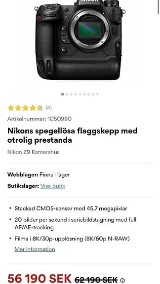 Nikon Z9 kamerahus med tillbehör