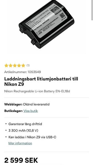Nikon Z9 kamerahus med tillbehör