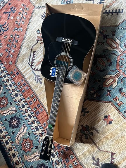 Stålsträngad akustisk gitarr svart dreadnought