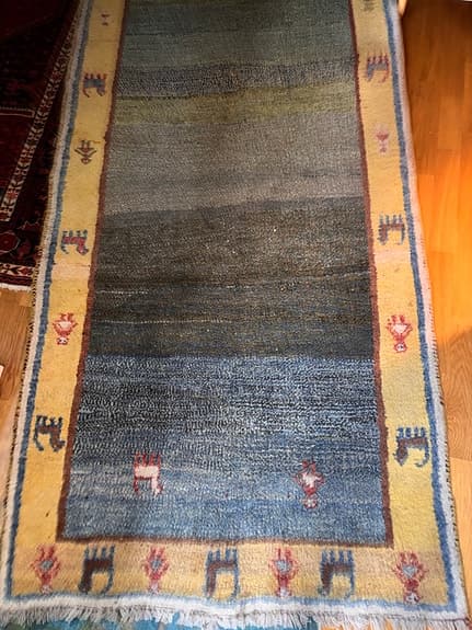 IKEA matta gångmatta blå med mönstrad bård