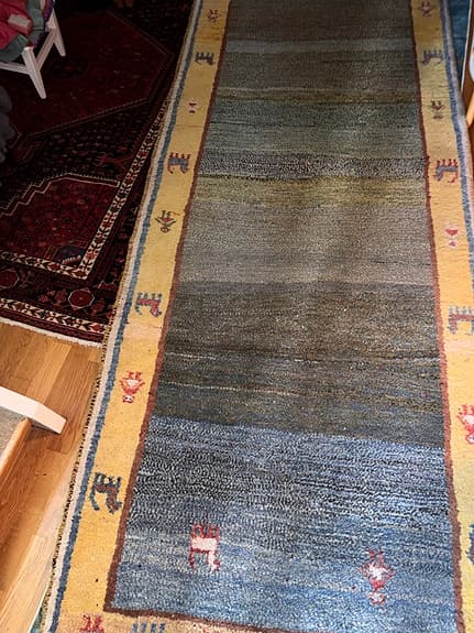 IKEA matta gångmatta blå med mönstrad bård