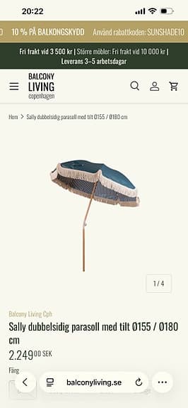Parasoll till balkong med tilt blå/vit