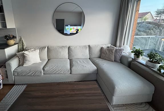 Ikea Vimle 4-sitssoffa med schäslong i färgen Gunnared beige