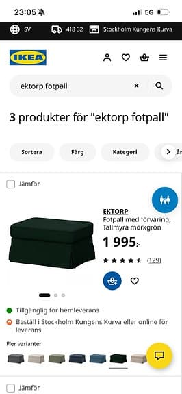 Soffa Kivik och fotpall Ektorp, grön