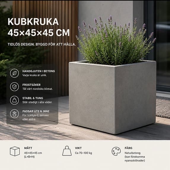 Handgjutna kubkrukor samt planteringskärl