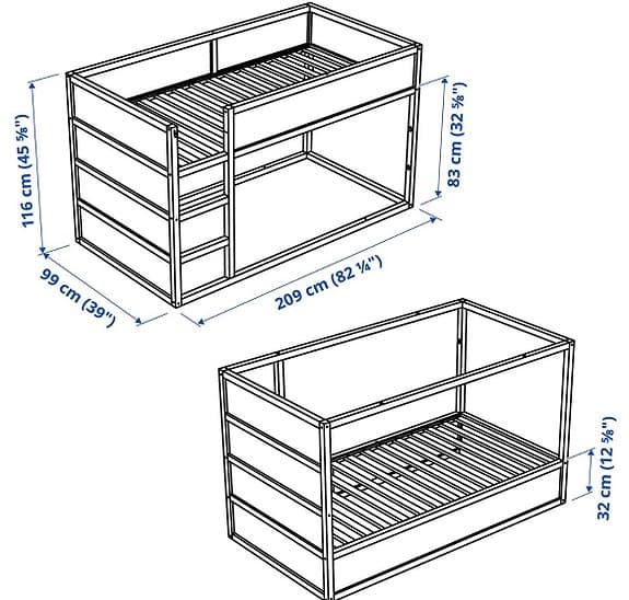 IKEA KURA vändbar säng 90x200 vit/furu