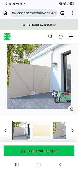 Beige sidomarkis / insynsskydd till uteplats eller balkong