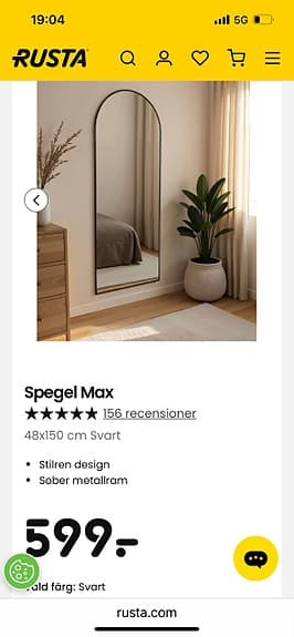 Rusta Max spegel 48x150 cm svart