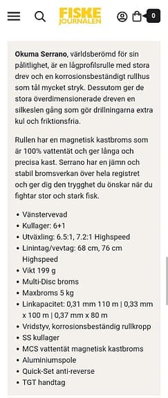 Okuma Serrano SRN101H-A lågprofilrulle vänstervevad