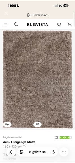 Rugvista Aris rya matta 160x230 greige