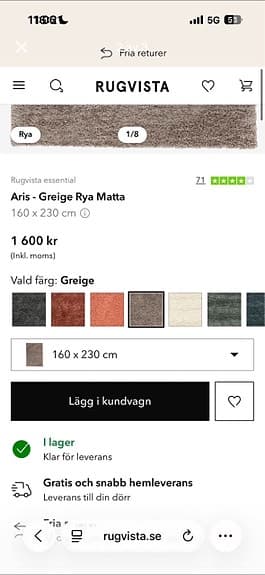 Rugvista Aris rya matta 160x230 greige