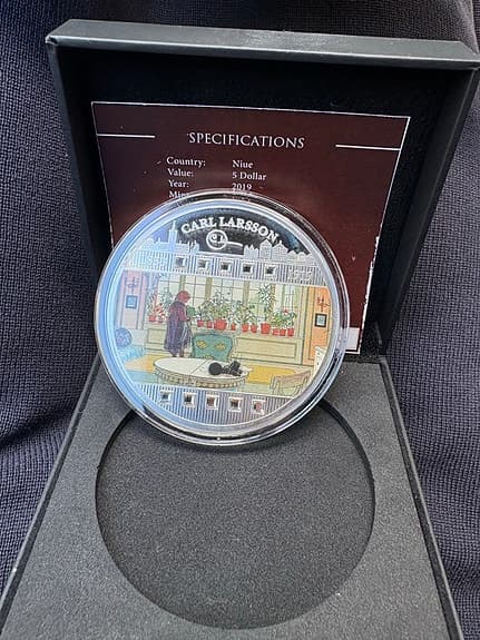 Carl Larsson Silvermynt 3oz 999 Ag från  2019 och Swarowski crystaler